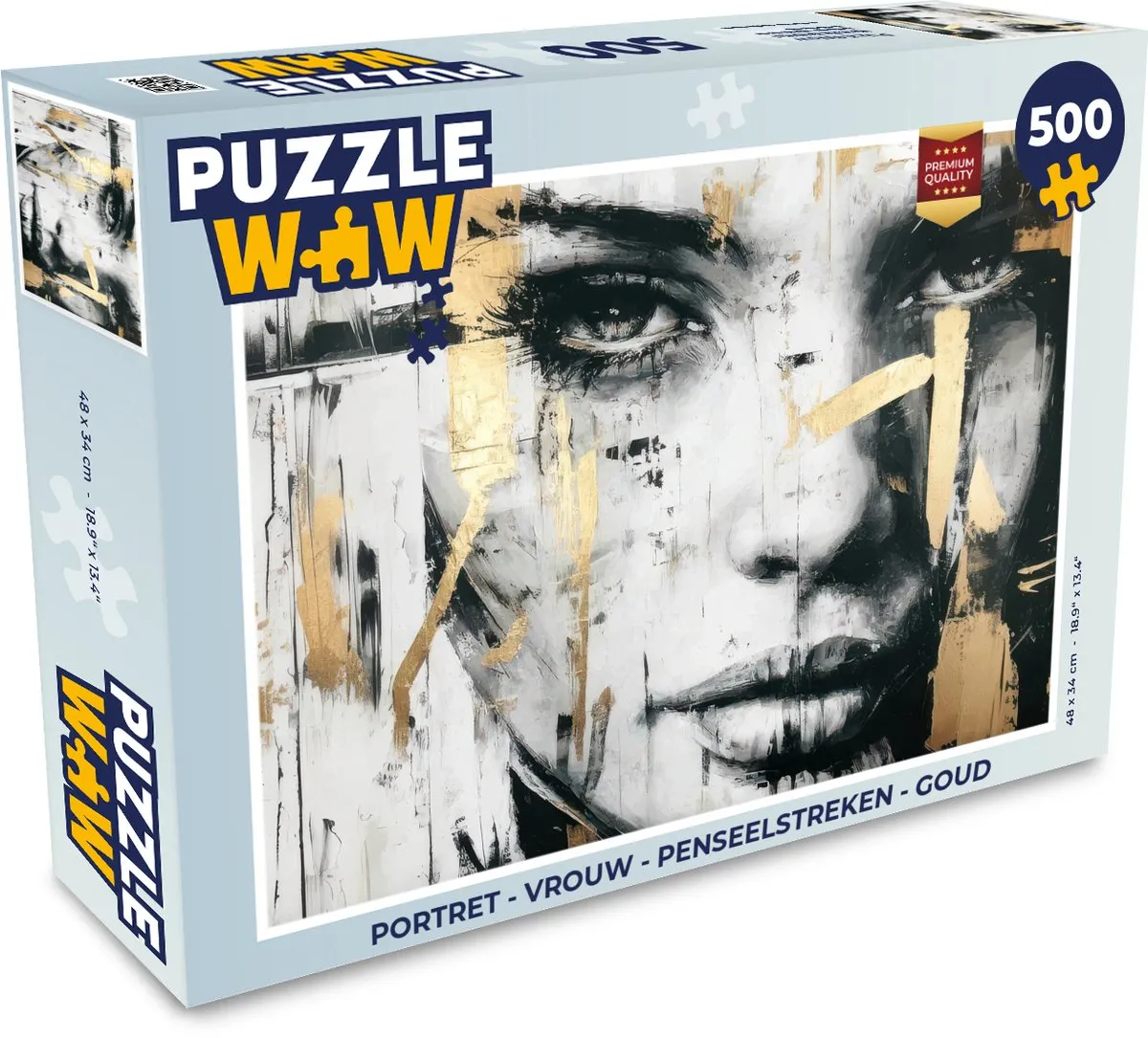 PuzzleWow Portret Vrouw Penseelstreken Legpuzzel 500 Stuks - Goud