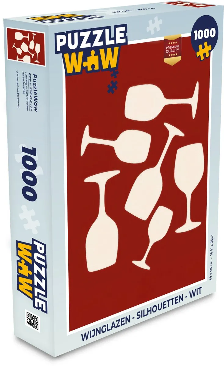 PuzzleWow Wijnglazen Silhouetten Legpuzzel 1000 Stuks - Wit