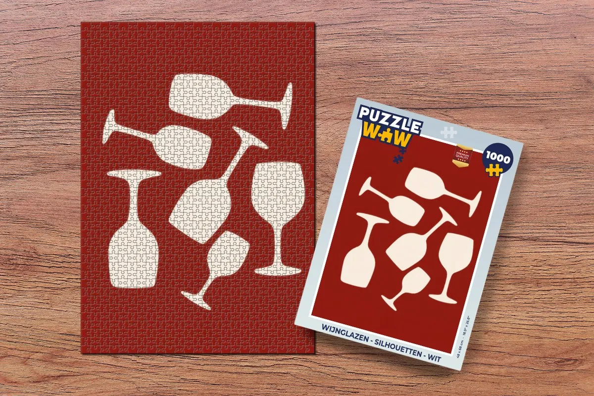 PuzzleWow Wijnglazen Silhouetten Legpuzzel 1000 Stuks - Wit