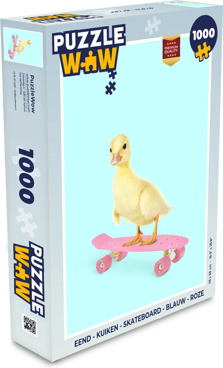 PuzzleWow Eend Kuiken Skateboard Legpuzzel 1000 Stuks - Multicolor