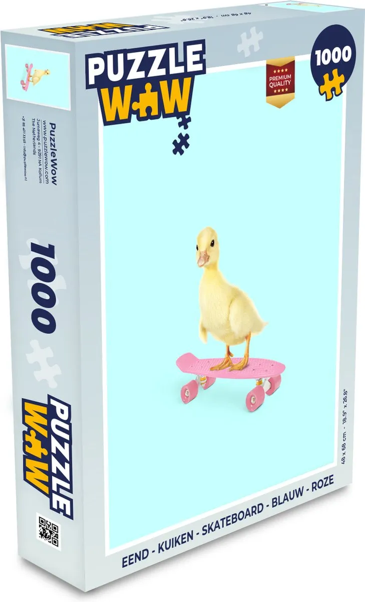 PuzzleWow Eend Kuiken Skateboard Legpuzzel 1000 Stuks - Multicolor