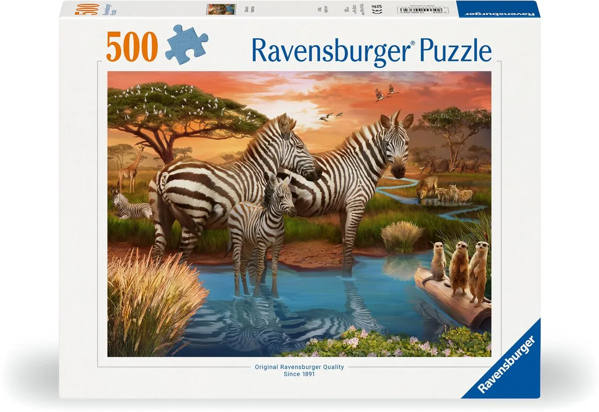 Ravensburger Zebra's bij de Drinkplaats Puzzel 500 Stuks - Multicolour