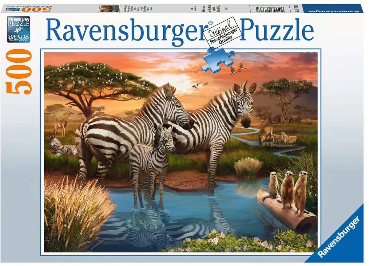 Ravensburger Zebra's bij de Drinkplaats Puzzel 500 Stuks - Multicolour