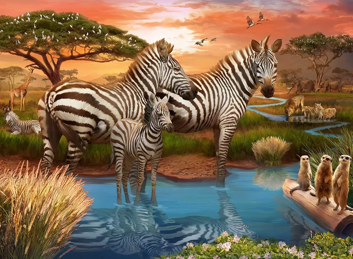 Ravensburger Zebra's bij de Drinkplaats Puzzel 500 Stuks