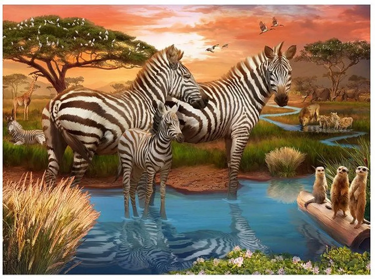 Ravensburger Zebra's bij de Drinkplaats Puzzel 500 Stuks - Multicolour