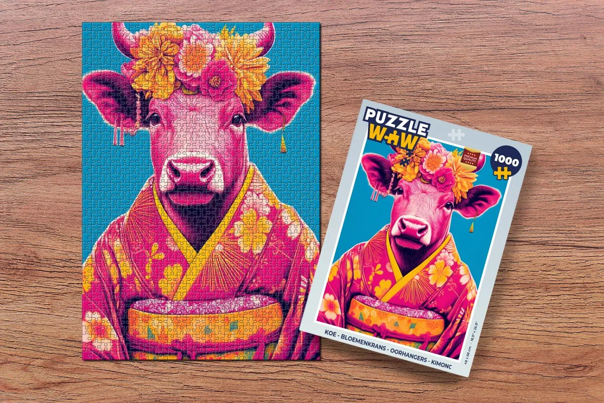 PuzzleWow Koe Bloemenkrans Legpuzzel 1000 Stuks - MPN 8721375316764