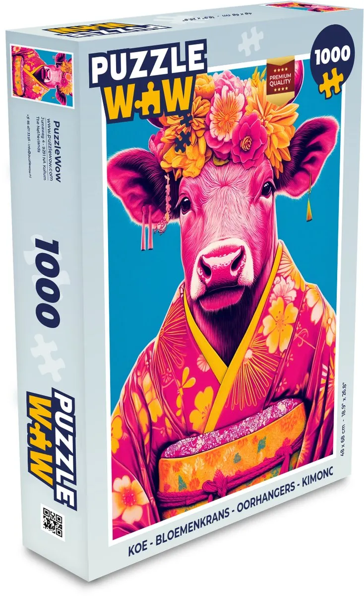 PuzzleWow Koe Bloemenkrans Legpuzzel 1000 Stuks - MPN 8721375316764