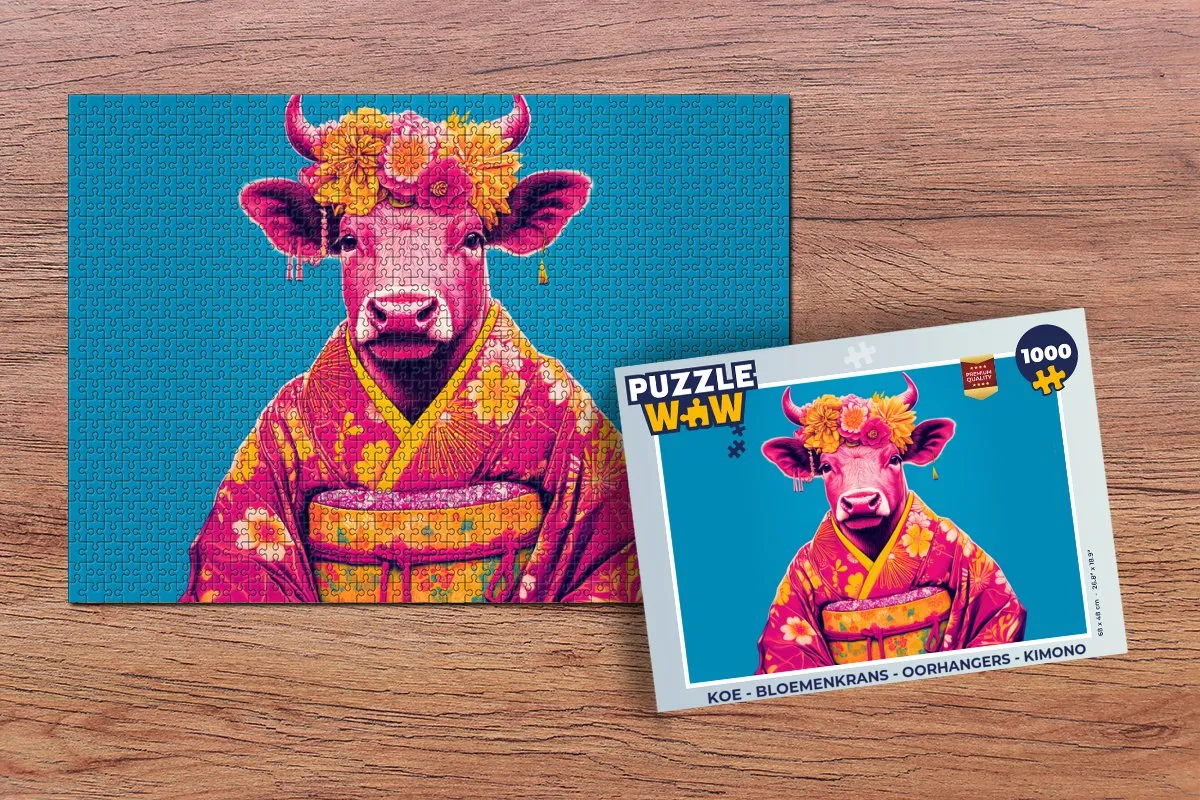 PuzzleWow Koe Bloemenkrans Legpuzzel 1000 Stuks - MPN 8721375316764