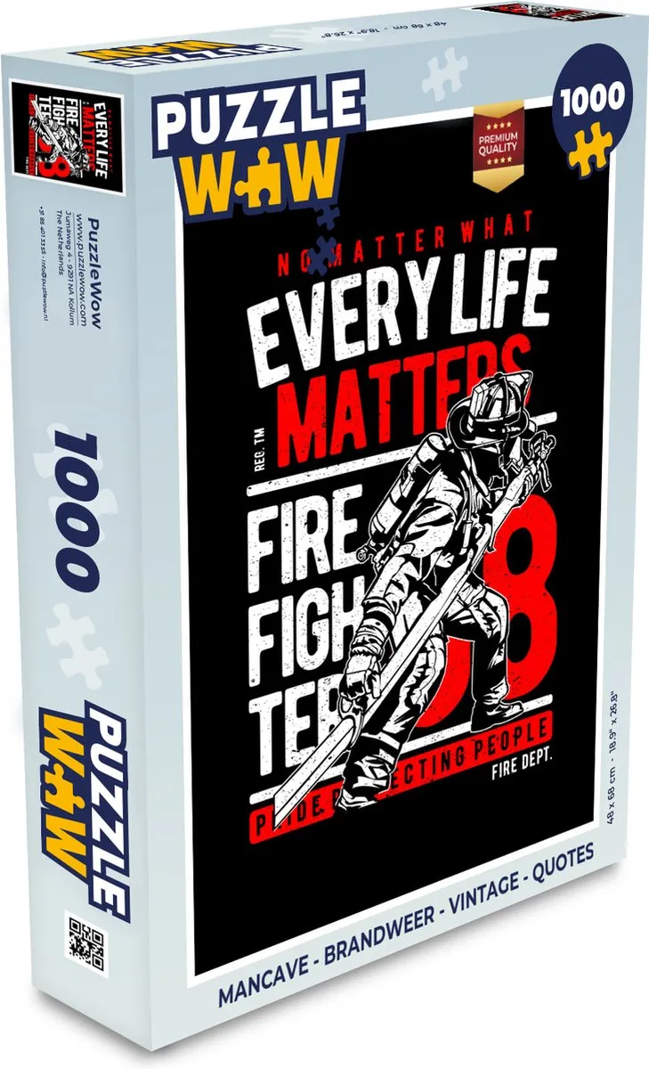 PuzzleWow Mancave Brandweer Legpuzzel 1000 Stuks