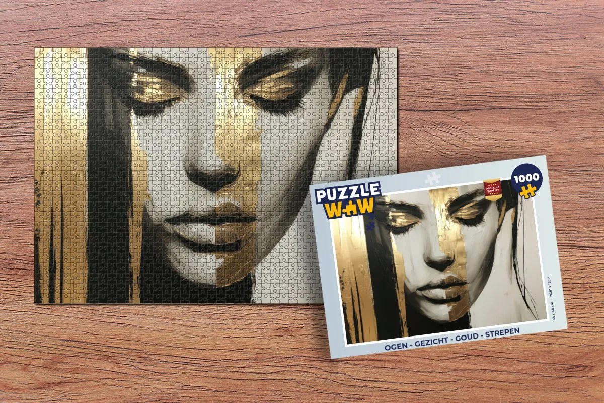 PuzzleWow Legpuzzel 1000 Stuks - Ogen & Gezicht Goud Strepen