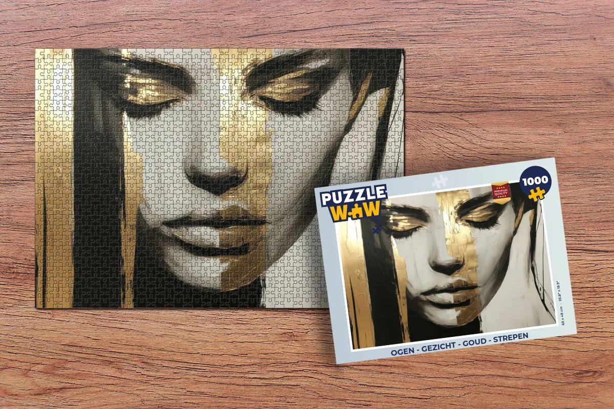 PuzzleWow Legpuzzel 1000 Stuks - Ogen & Gezicht Goud Strepen