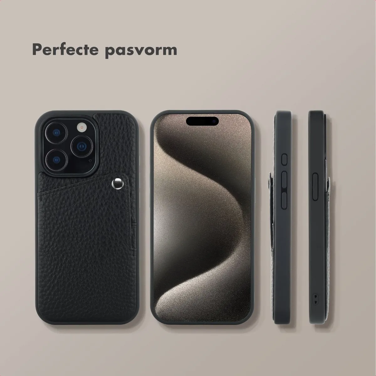 Selencia Hoesje iPhone 15 Pro - Backcover met Pashouder - Zwart