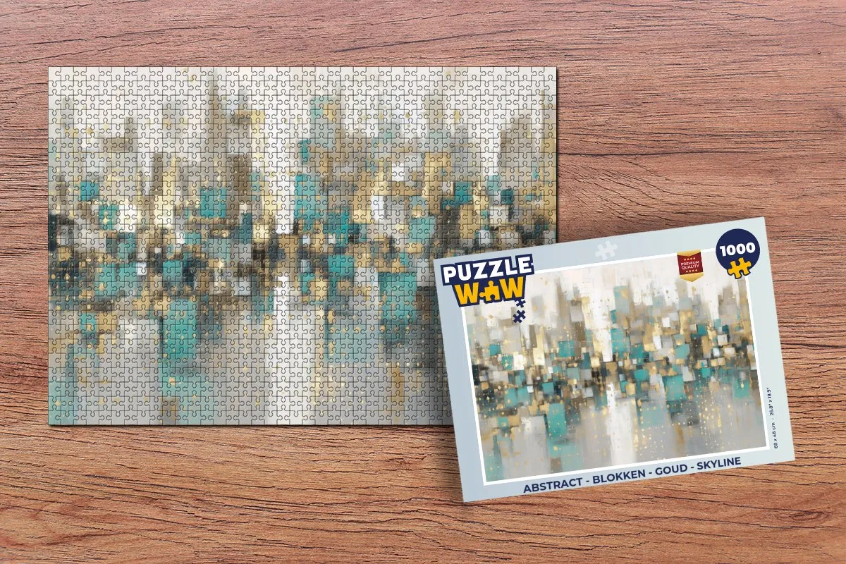 PuzzleWow Abstract Blokken Skyline Legpuzzel 1000 Stuks - Goud