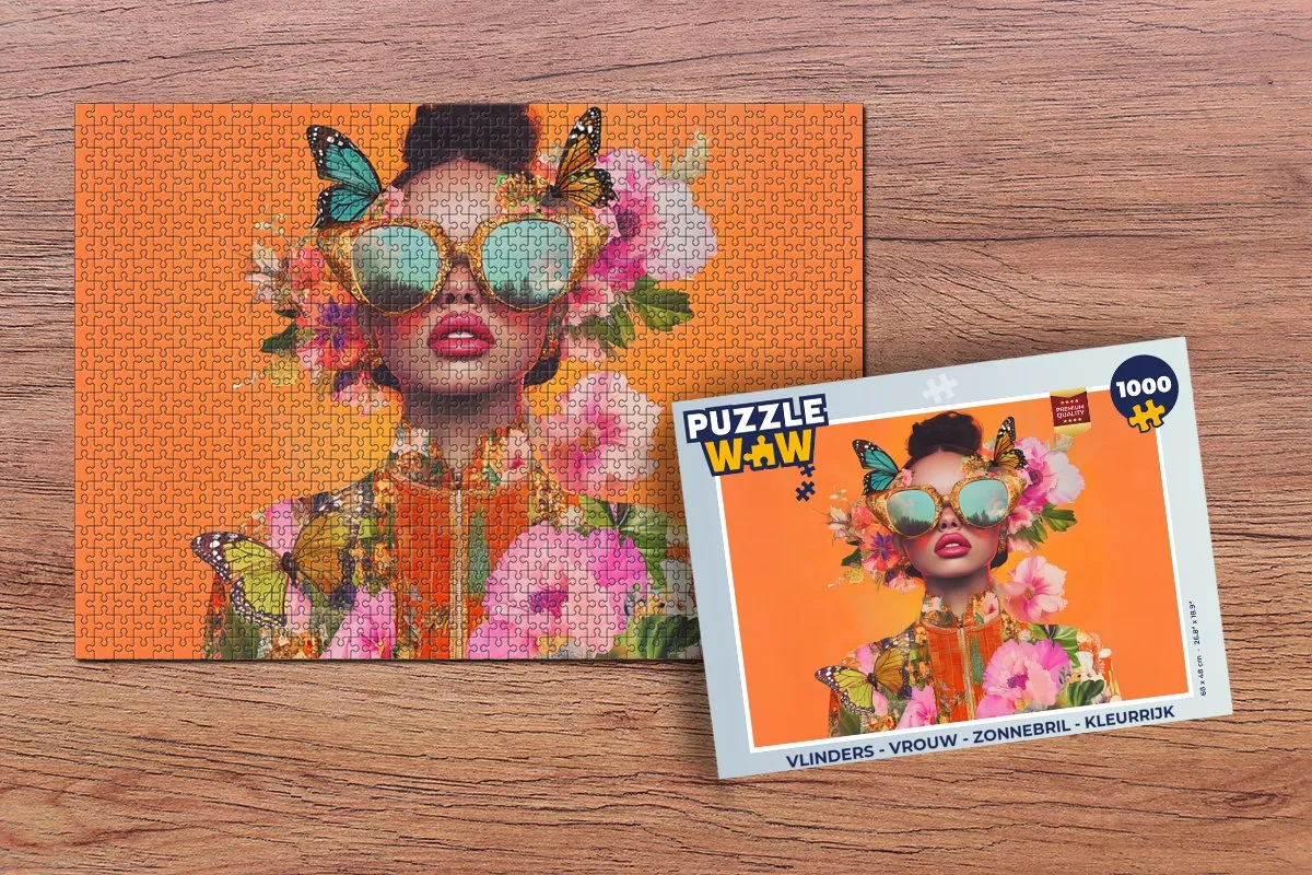 PuzzleWow Vlinders Zonnebril Legpuzzel 1000 Stuks - Vrouw