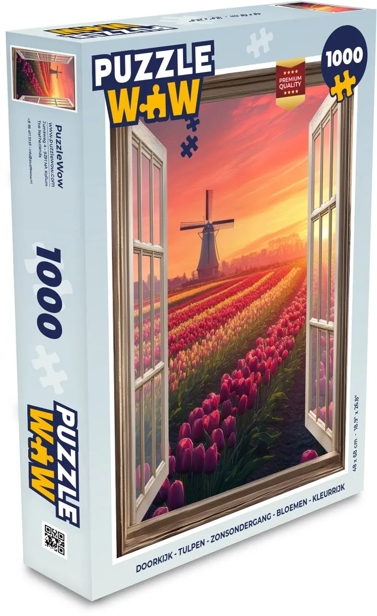 PuzzleWow Doorkijk Tulpen Zonsondergang Legpuzzel 1000 Stuks - Roze