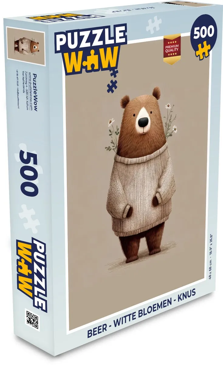 PuzzleWow Beer Witte Bloemen Legpuzzel 500 Stuks