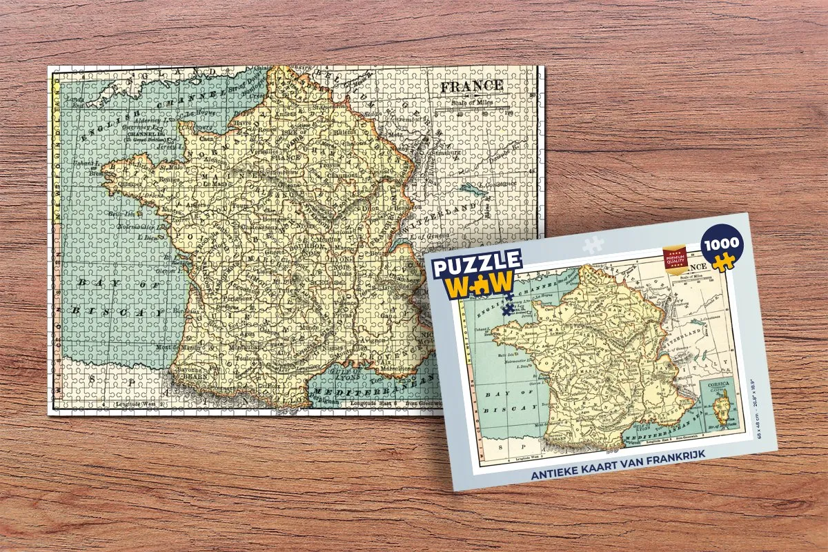 PuzzleWow Antieke Kaart van Frankrijk Legpuzzel 1000 Stuks - Multicolor