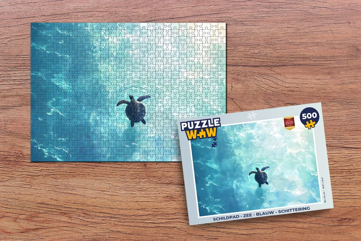 PuzzleWow Schildpad Zee Legpuzzel 500 Stuks - Blauw Schittering