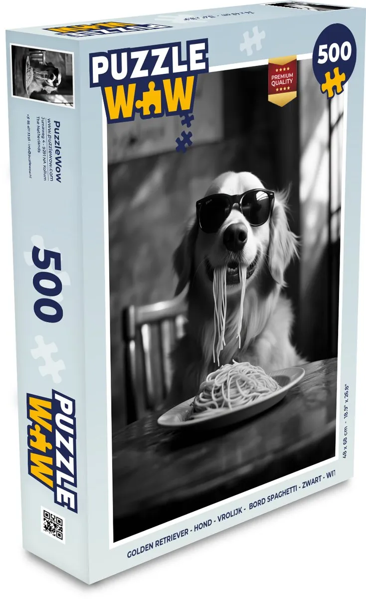 PuzzleWow Golden Retriever Legpuzzel 500 Stuks - Zwart/Wit