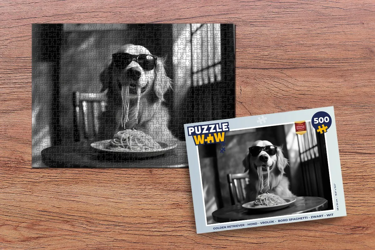 PuzzleWow Golden Retriever Legpuzzel 500 Stuks - Zwart/Wit