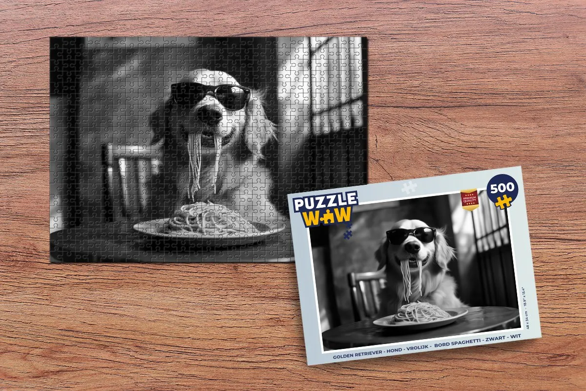 PuzzleWow Golden Retriever Legpuzzel 500 Stuks - Zwart/Wit