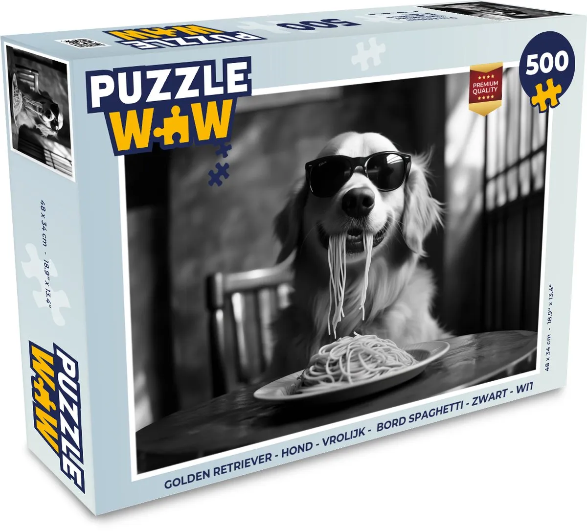 PuzzleWow Golden Retriever Legpuzzel 500 Stuks - Zwart/Wit
