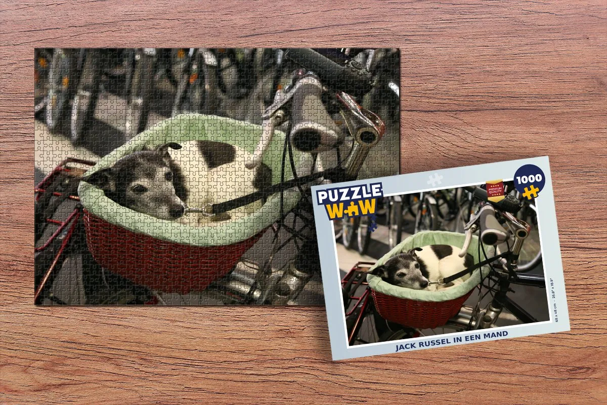 PuzzleWow Jack Russel in Fietsmand Legpuzzel 1000 Stuks - Multicolor