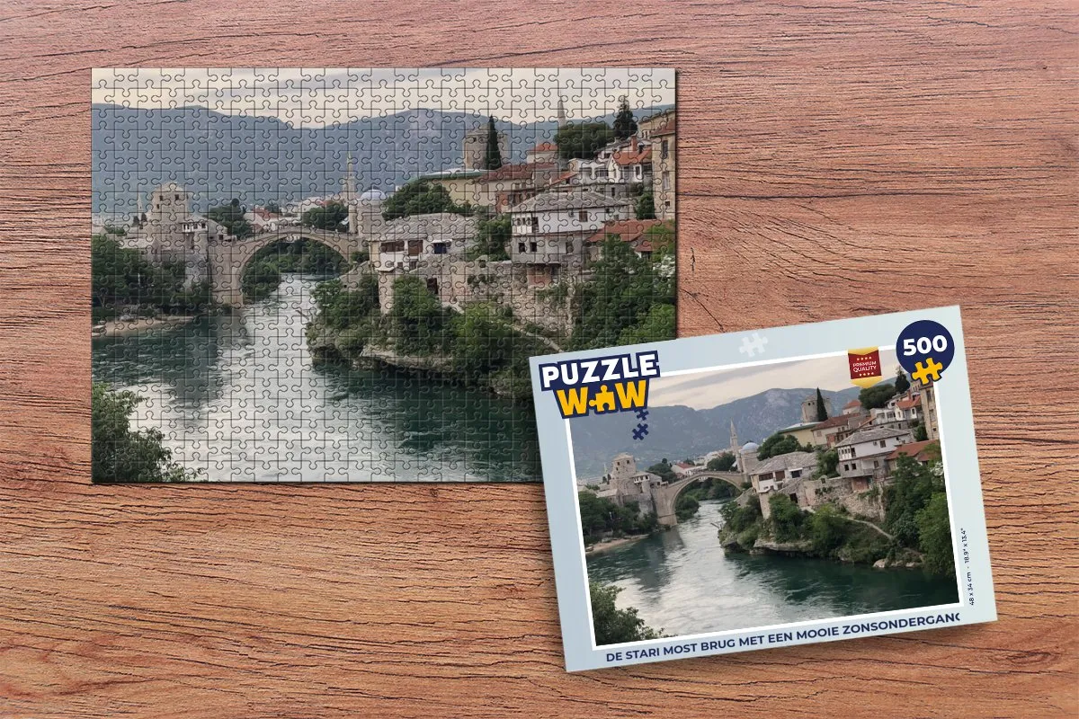 PuzzleWow Legpuzzel De Stari Most Zonsondergang 500 Stuks - Multicolor