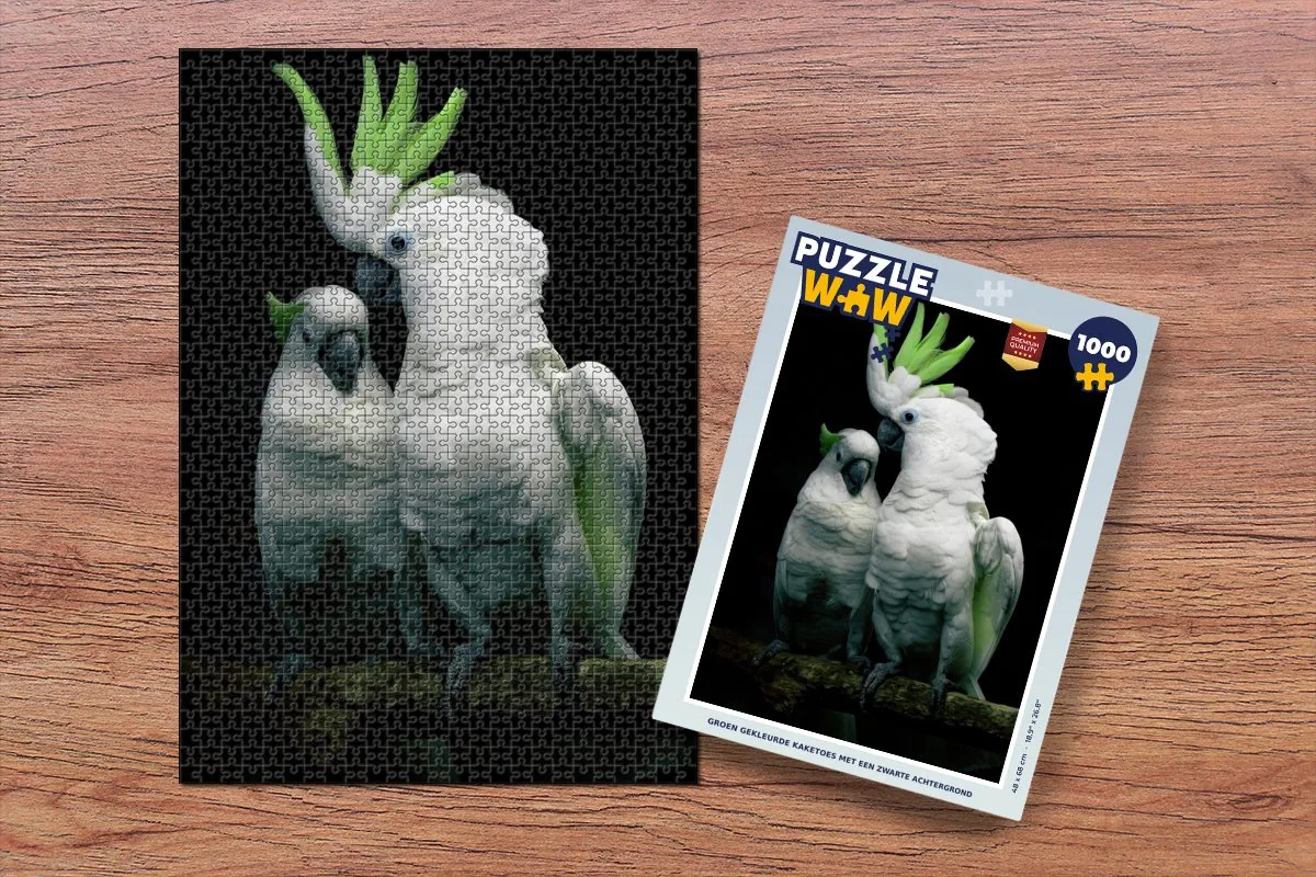 PuzzleWow Legpuzzel Groen/Zwarte Kaketoes 1000 Stuks - Multicolor