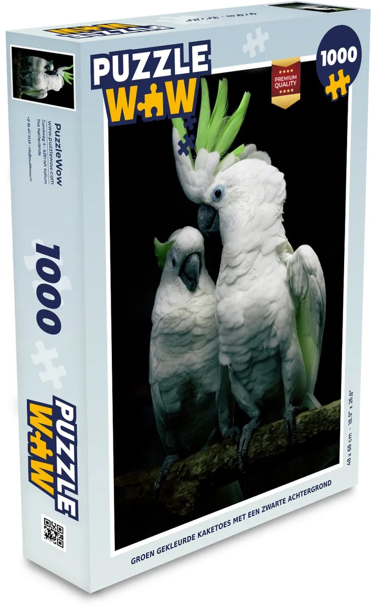 PuzzleWow Legpuzzel Groen/Zwarte Kaketoes 1000 Stuks