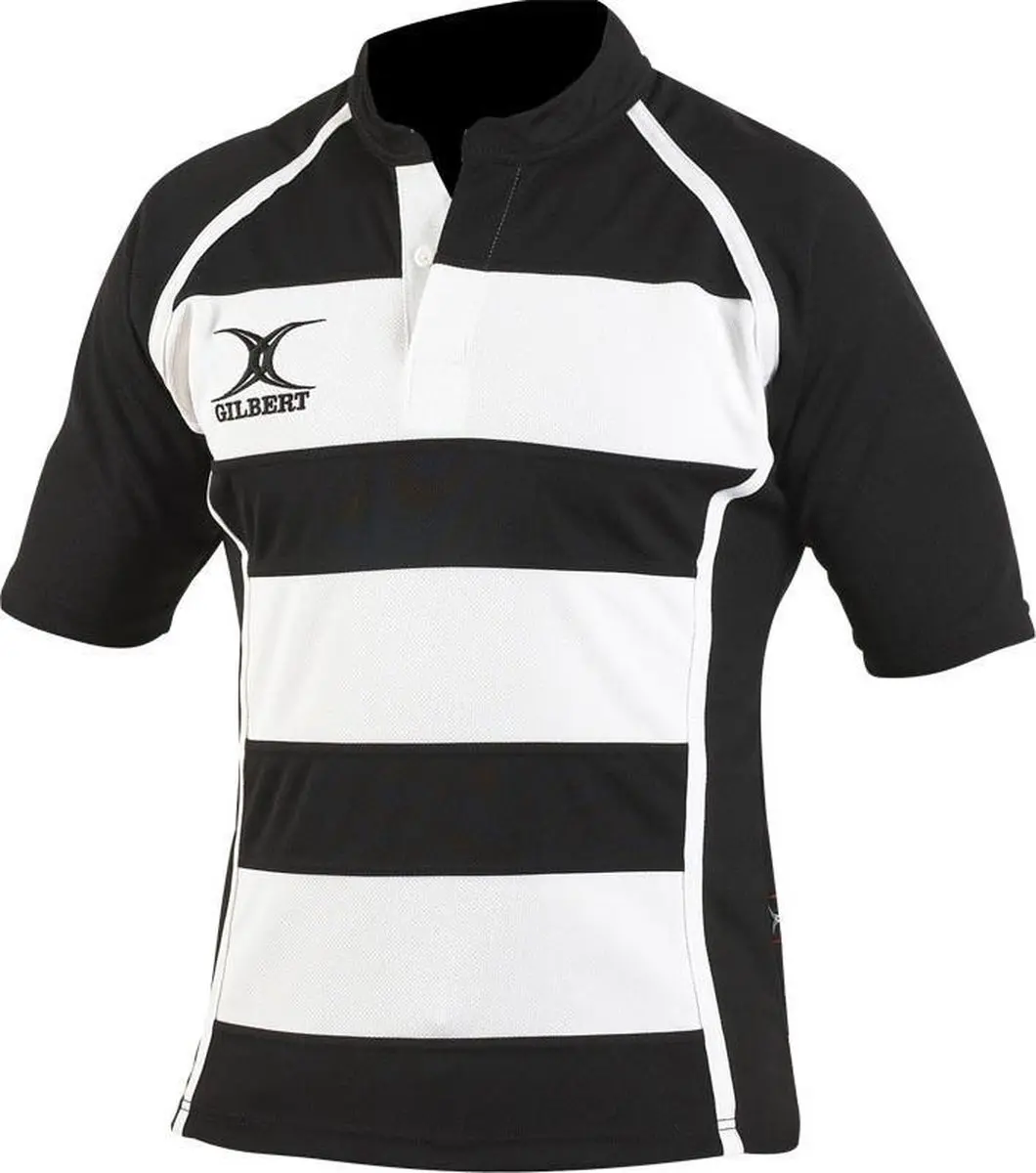 Gilbert Rugbyshirt Xact Ii Hoop Zwart / Wit