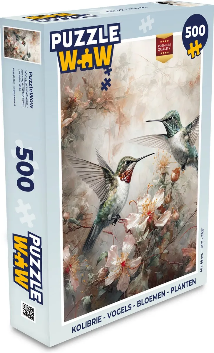 PuzzleWow Kolibrie Vogels Bloemen Planten Legpuzzel 500 Stuks - Multicolor