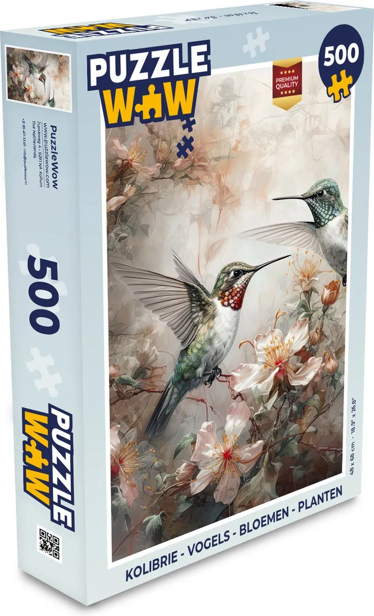 PuzzleWow Kolibrie Vogels Bloemen Planten Legpuzzel 500 Stuks - Multicolor