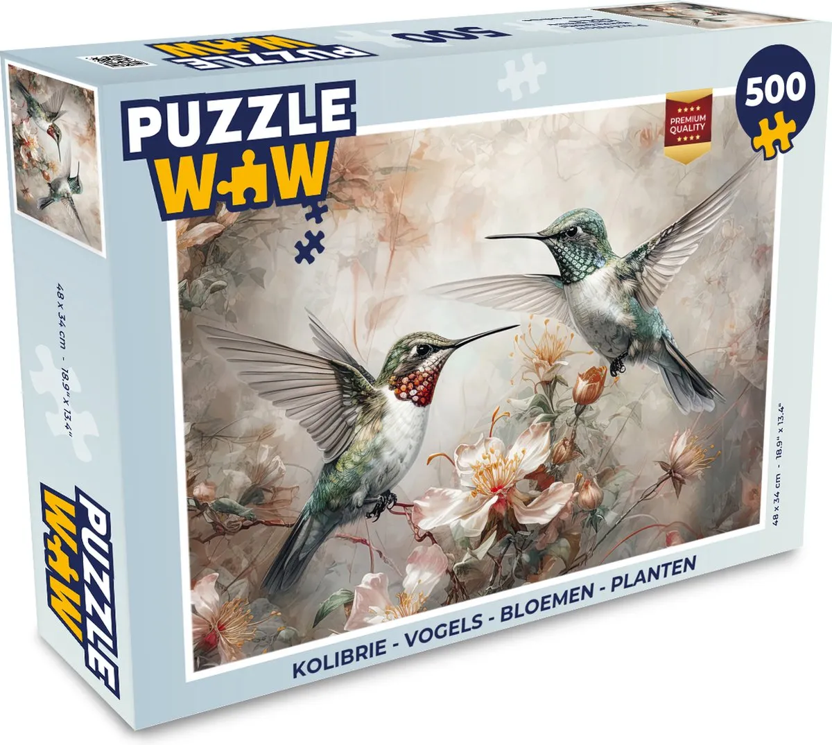 PuzzleWow Kolibrie Vogels Bloemen Planten Legpuzzel 500 Stuks - Multicolor