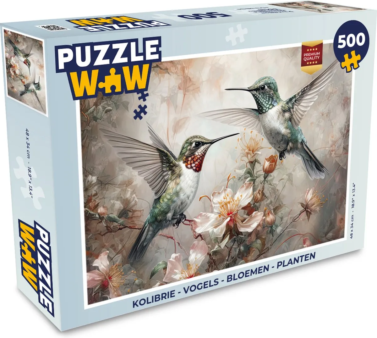 PuzzleWow Kolibrie Vogels Bloemen Planten Legpuzzel 500 Stuks - Multicolor