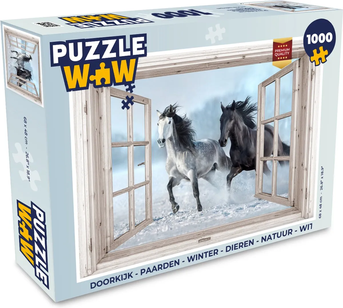 PuzzleWow Doorkijk Paarden Winter Legpuzzel 1000 Stuks - Wit