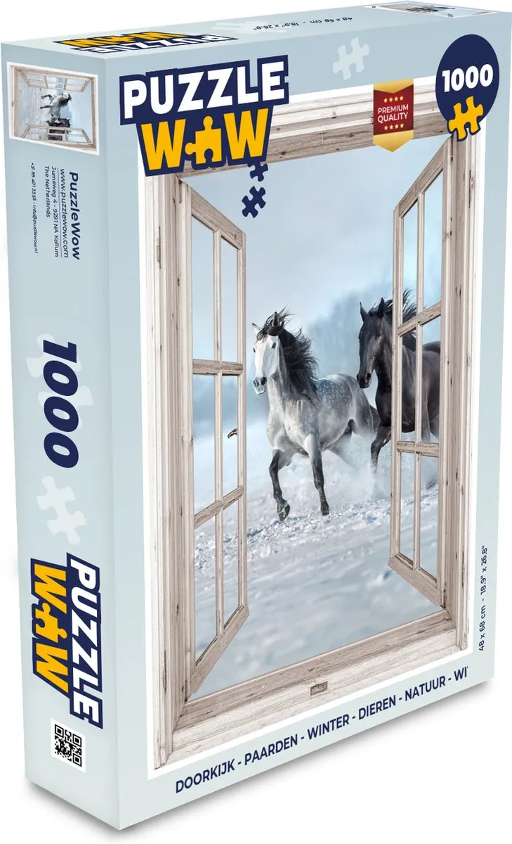 PuzzleWow Doorkijk Paarden Winter Legpuzzel 1000 Stuks - Wit