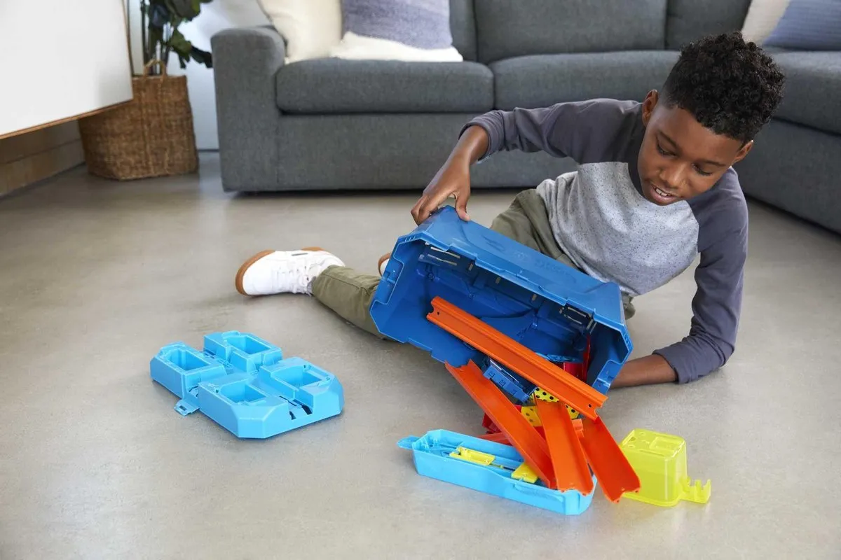 Hot Wheels Track Builder Crash Stunt Box GVG09 - 18 Baandelen - Blauw/Oranje/Geel