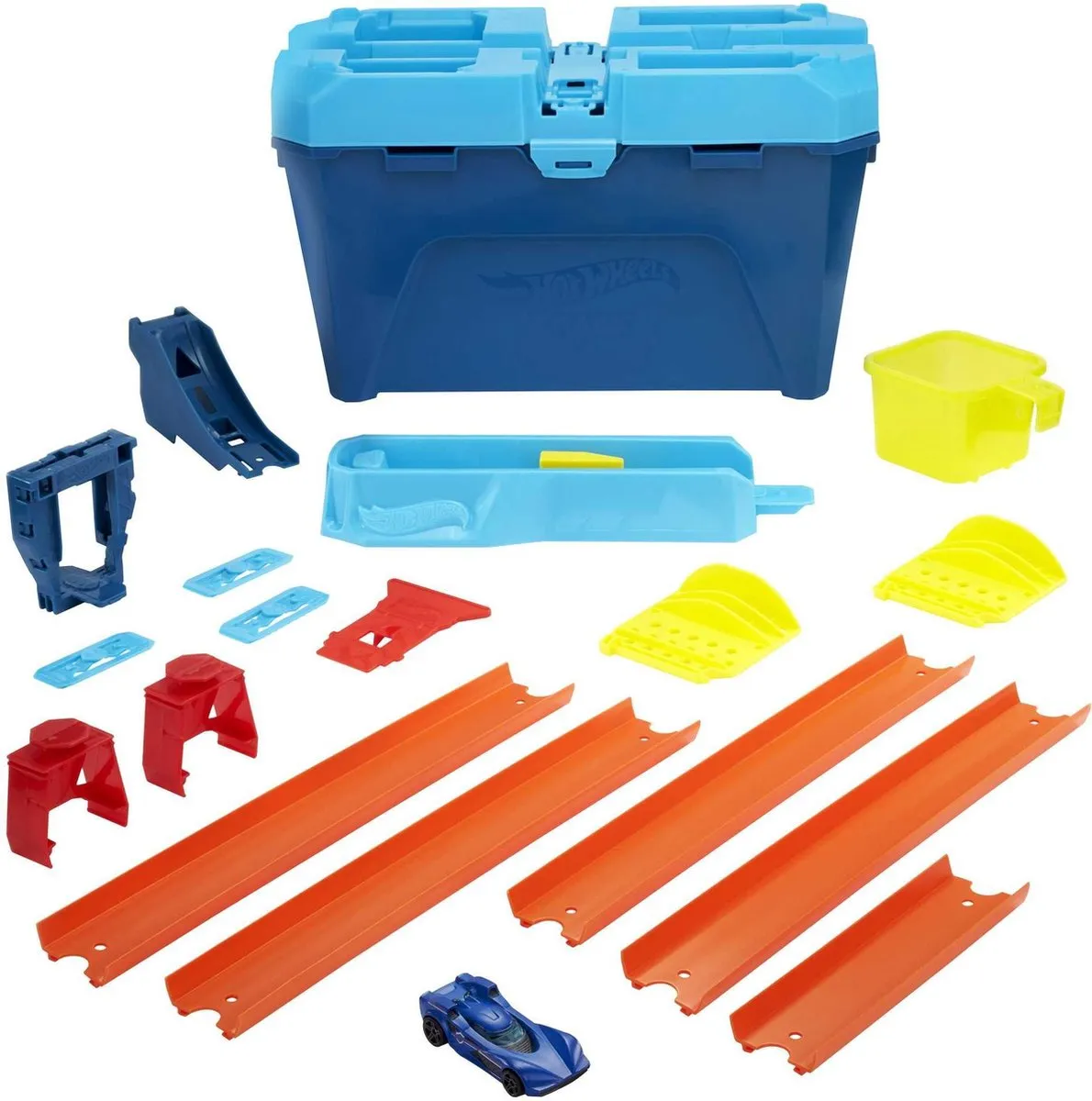 Hot Wheels Track Builder Crash Stunt Box GVG09 - 18 Baandelen - Blauw/Oranje/Geel
