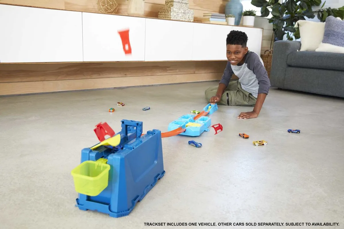 Hot Wheels Track Builder Crash Stunt Box GVG09 - 18 Baandelen - Blauw/Oranje/Geel