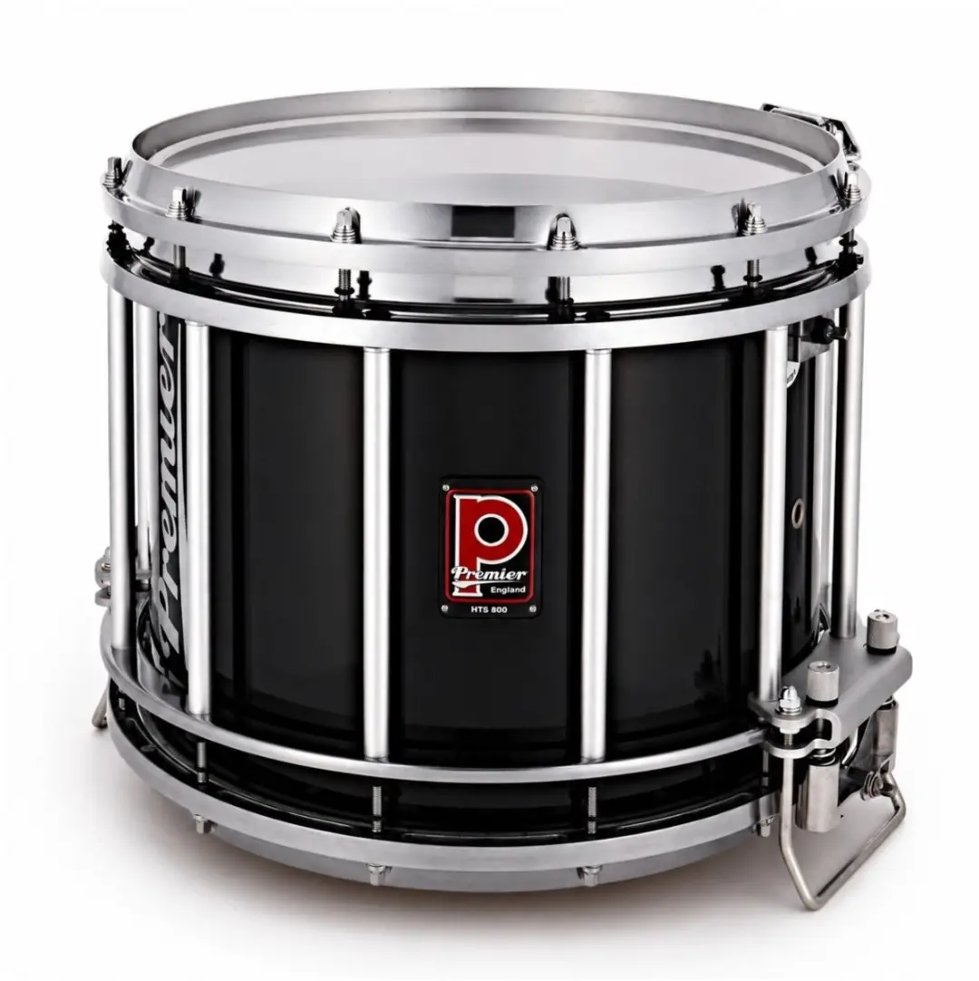 Premier Marching HTS 800 14 x 12 Snare Drum, Polished Aluminium, Ebony Black