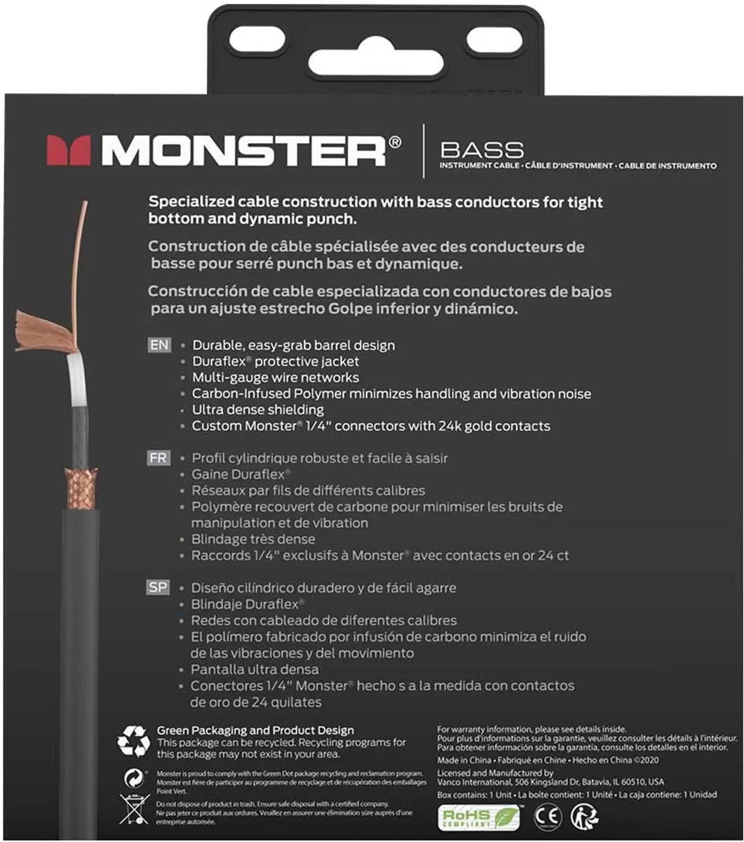 Monster Cable Bass Basgitaar Patchkabel 600544 - 20cm - Zwart - afbeelding 5 van 5