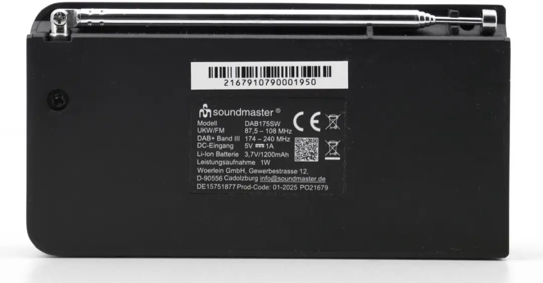 Soundmaster DAB175SW DAB+ Radio - Bluetooth - Oplaadbaar - Zwart