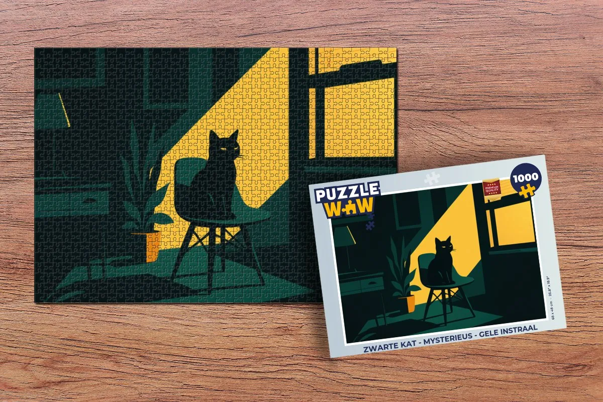 PuzzleWow Legpuzzel 1000 Stuks - Zwarte Kat Mysterieus