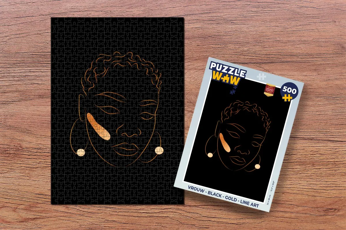 PuzzleWow Legpuzzel 500 Stuks - Vrouw Black/Gold Line Art