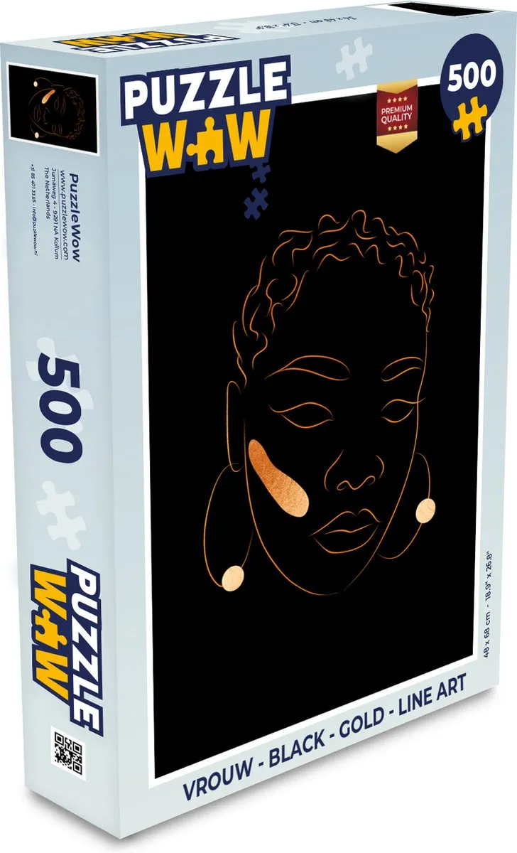 PuzzleWow Legpuzzel 500 Stuks - Vrouw Black/Gold Line Art