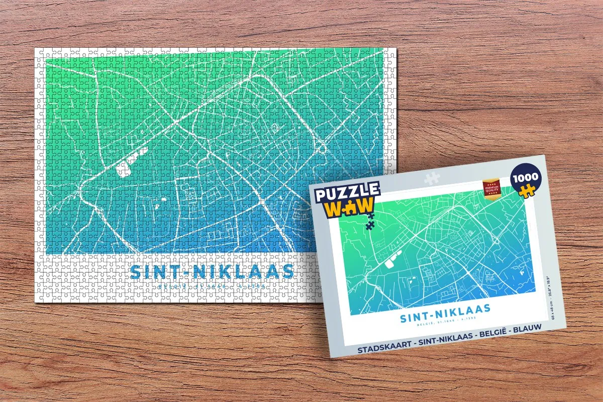 PuzzleWow Stadskaart Sint-Niklaas België Legpuzzel 1000 Stuks - Multicolor