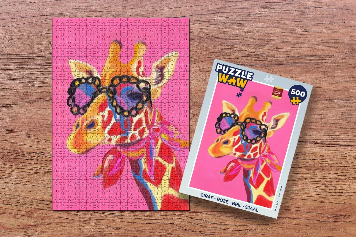 PuzzleWow Giraf Legpuzzel 500 Stuks - Roze Bril & Sjaal