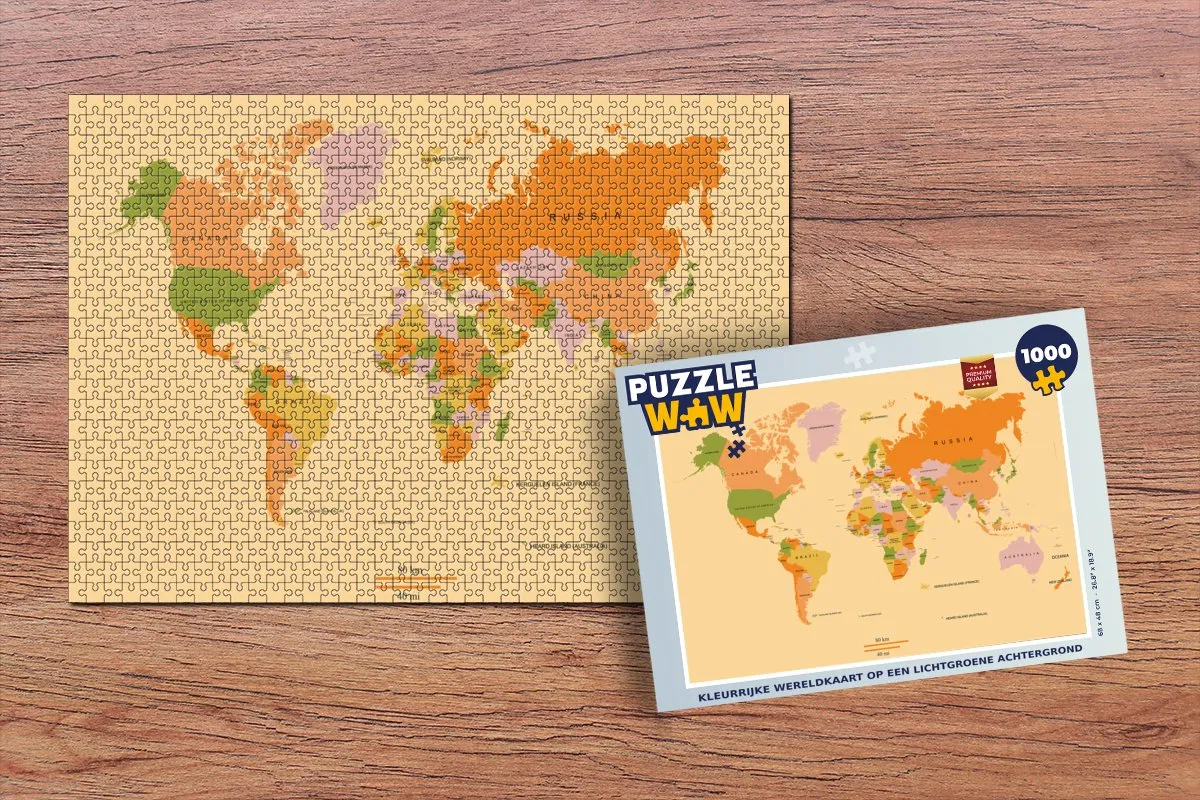 PuzzleWow Wereldkaart Legpuzzel 1000 Stuks - Multicolor