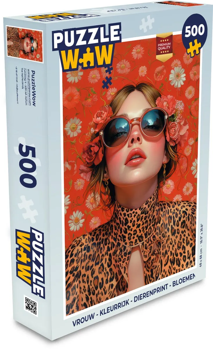 PuzzleWow Kleurrijke Dierenprint Legpuzzel 500 Stuks - Vrouw/Rood/Bloemen